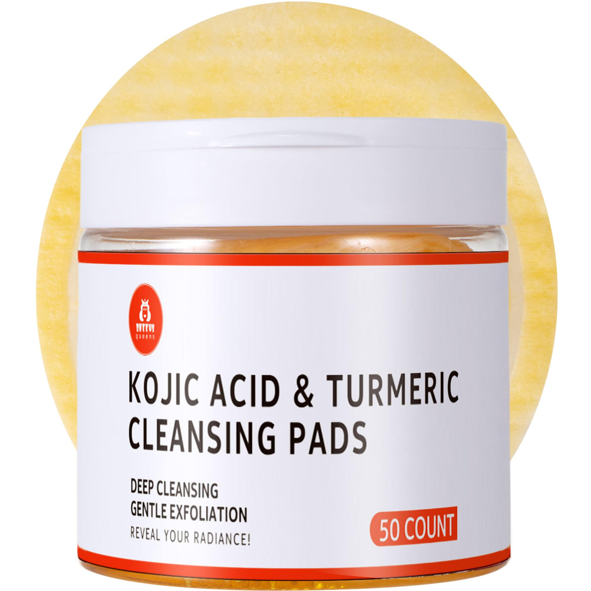 AwesomeWare front packaging showing jar of 50 turmeric kojic acid pads for brightening