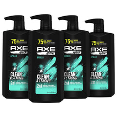 AXE Apollo front packaging displaying 28 oz bottle and label benefits
