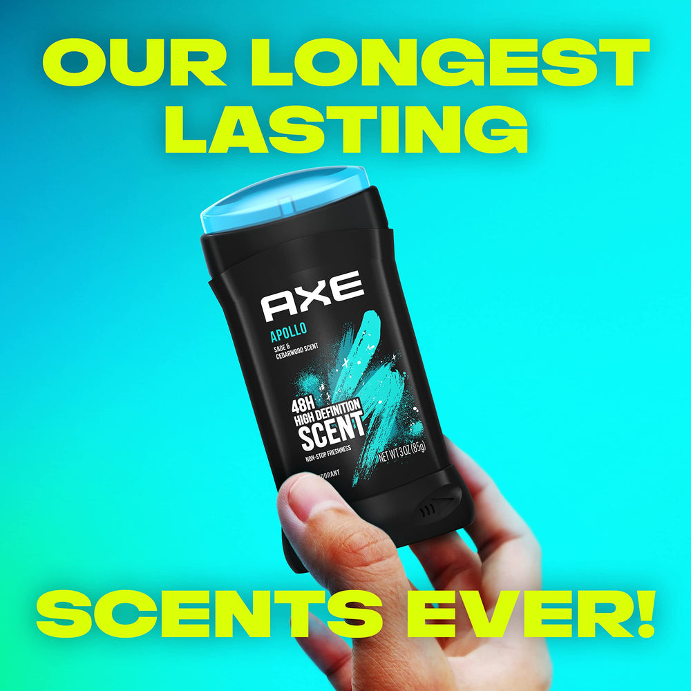 AXE Apollo stick on bathroom counter suggesting daily routine confidence