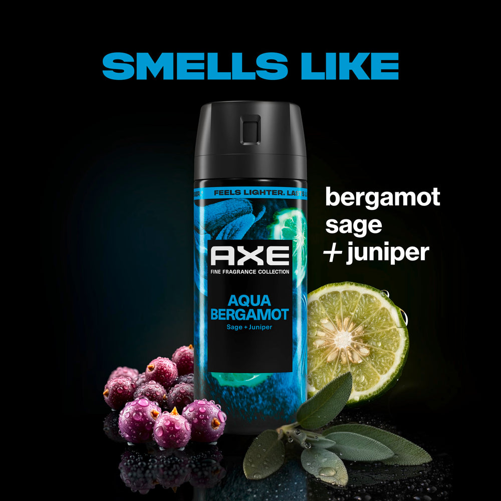 AXE aqua bergamot fine mist spray demonstrating even coverage and lasting scent benefit