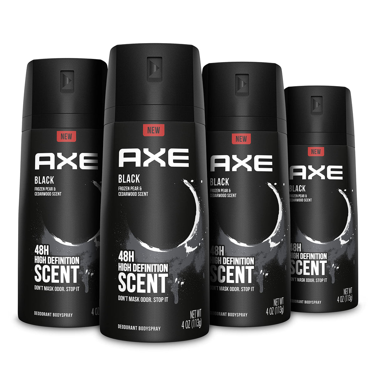 AXE Black front packaging showing can and frozen pear cedarwood scent benefit
