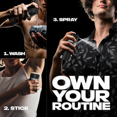 AXE Black in lifestyle street setting conveying confident, subtle wood-and-pear fragrance