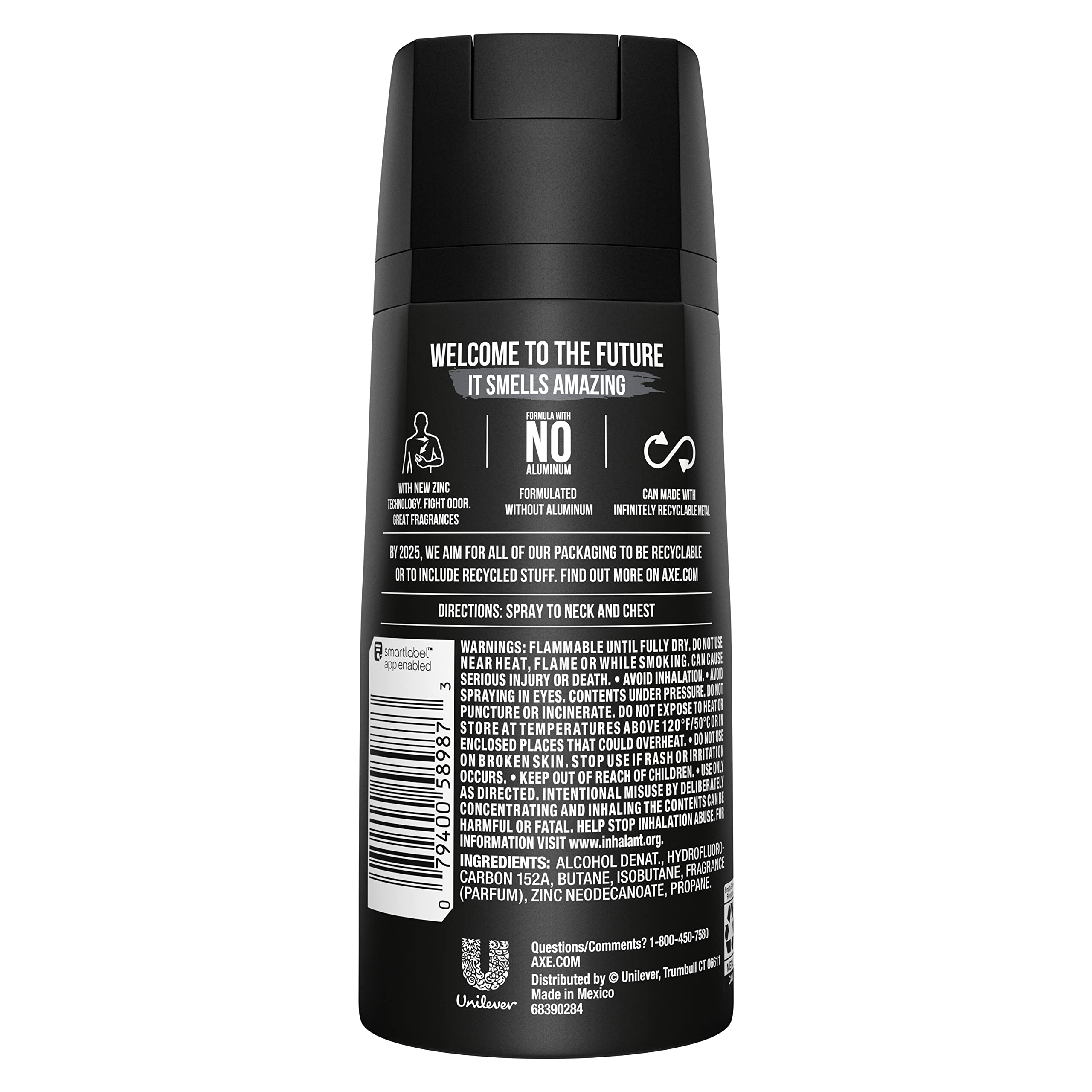 AXE Black side label close-up highlighting scent notes and ingredient clarity benefit