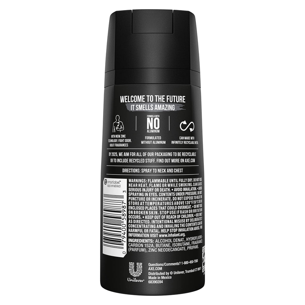 AXE Black side label close-up highlighting scent notes and ingredient clarity benefit