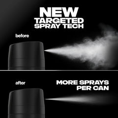 AXE Black spray action on chest demonstrating focused mist for longer-lasting scent