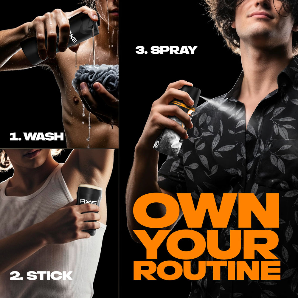 AXE three-pack arrangement showing three 2.9 oz cans ideal for travel and daily use