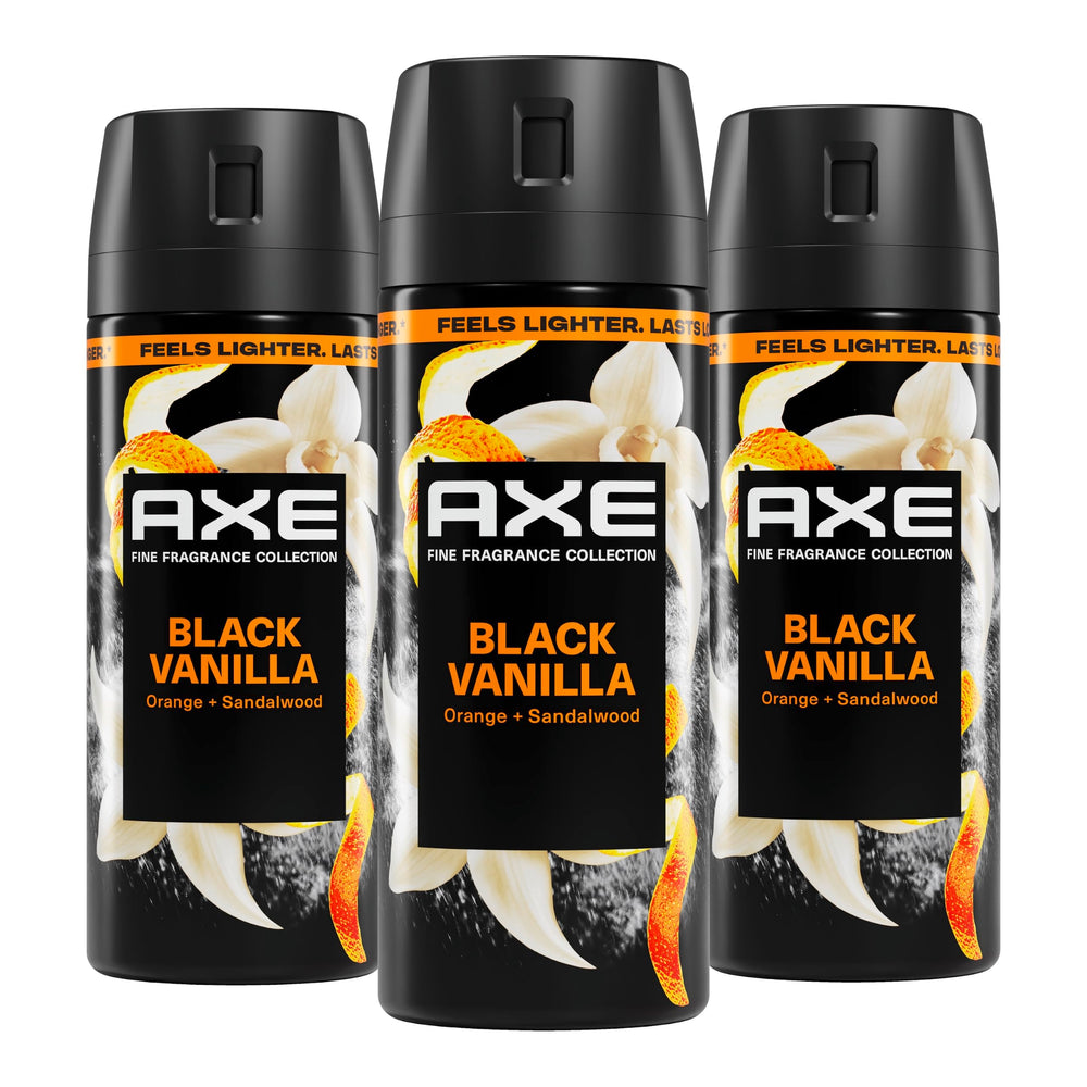 AXE Black Vanilla front packaging showing bold branding and scent name, appealing presentation
