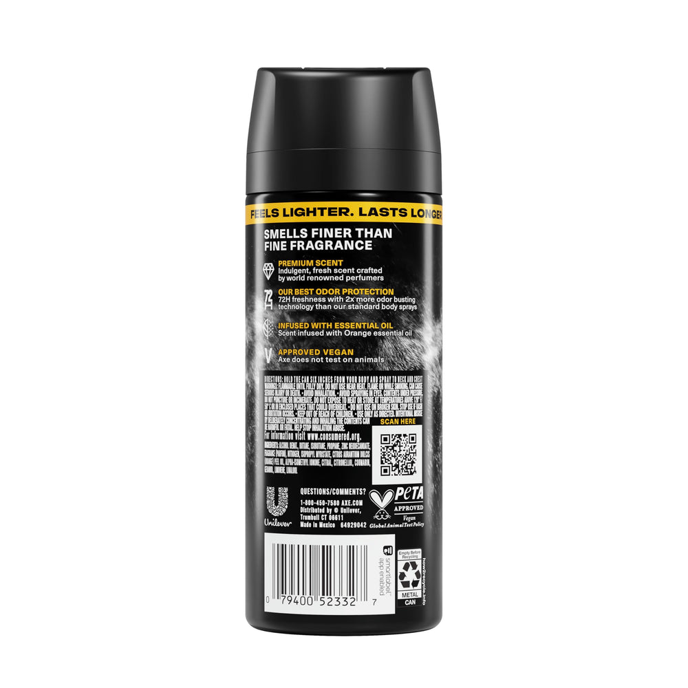 AXE label detail highlighting fragrance notes and aluminum-free benefit