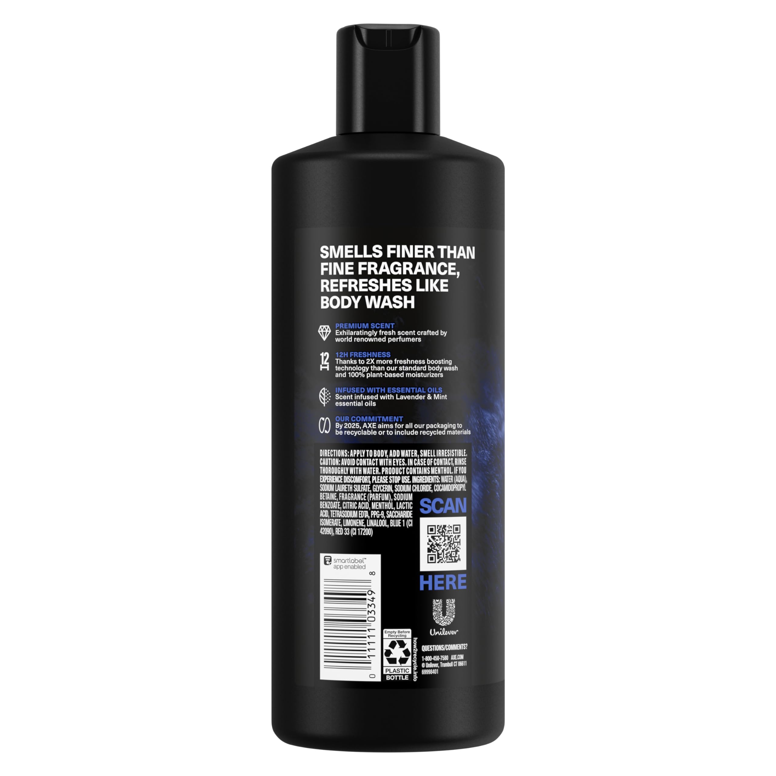 AXE label close-up highlighting Blue Lavender fragrance details and perfumer-crafted scent