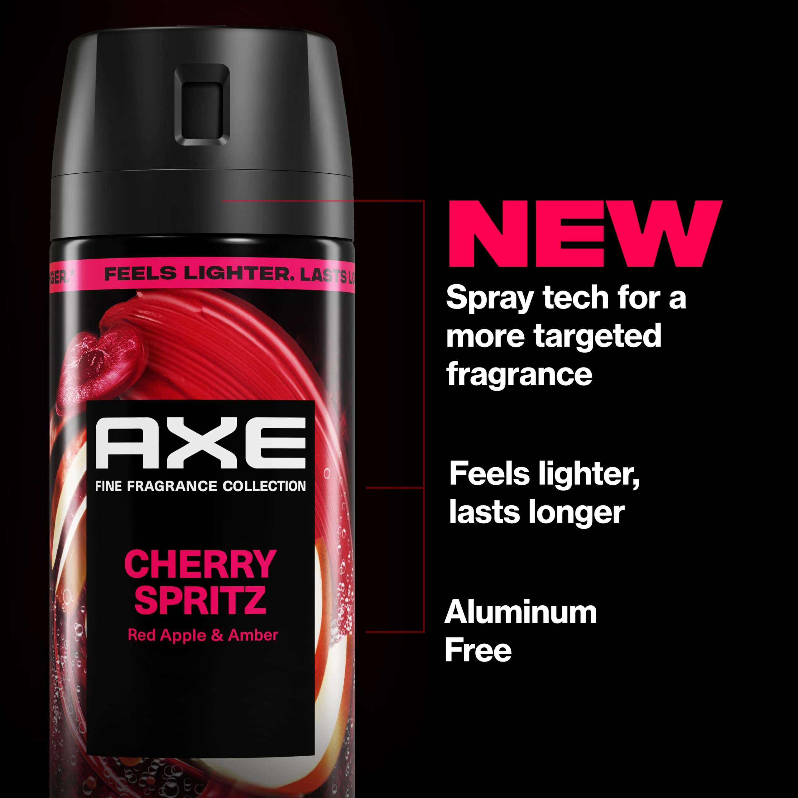 AXE Cherry Spritz nozzle close-up highlighting targeted patented spray tech