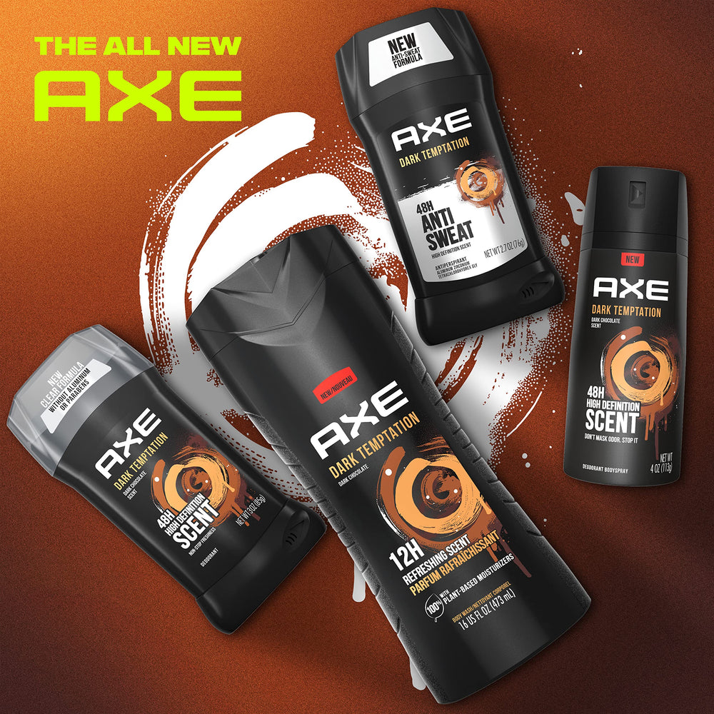 AXE Dark Temptation being applied to underarm demonstrating dry protection