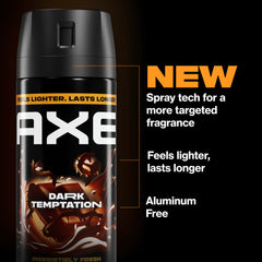 AXE Dark Temptation spray mist in use showing controlled targeted application