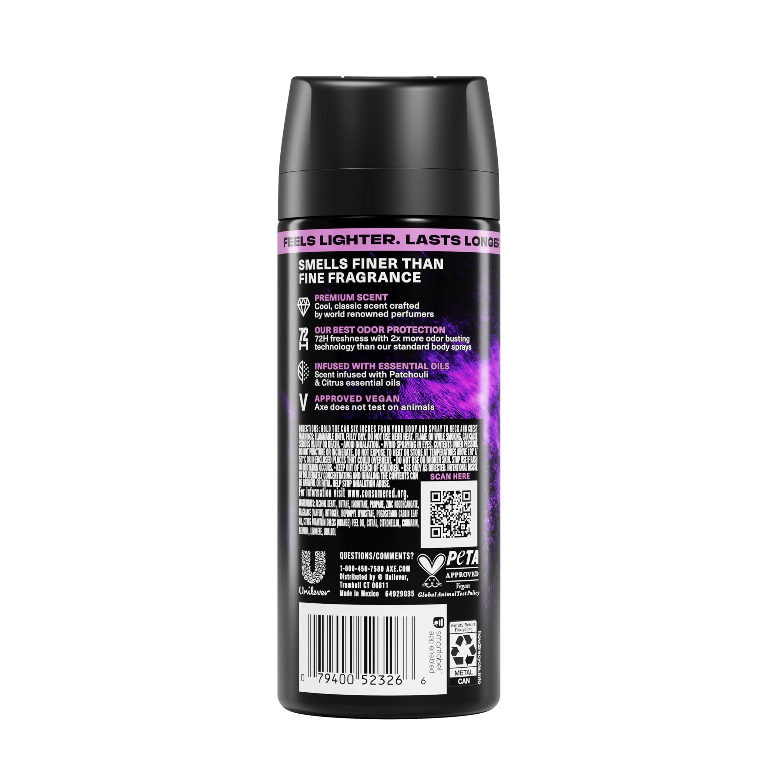 AXE Purple Patchouli close-up of cap and label highlighting premium design
