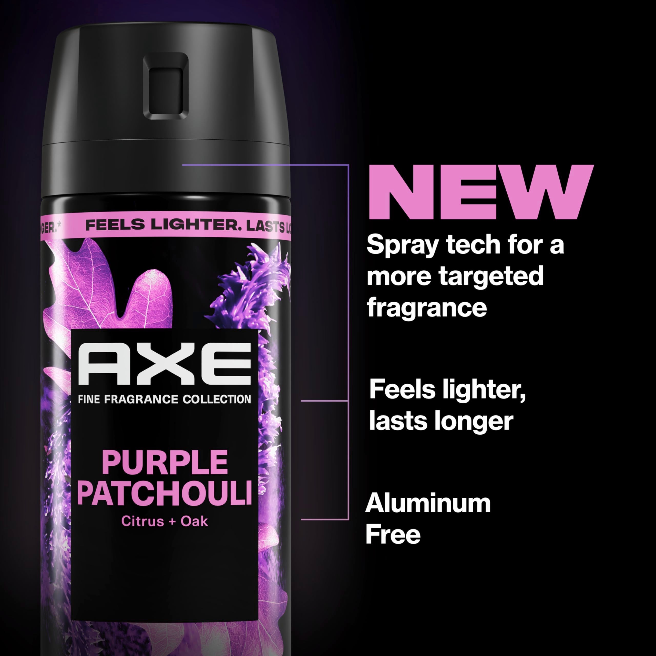 AXE Purple Patchouli three-pack arranged together for travel convenience
