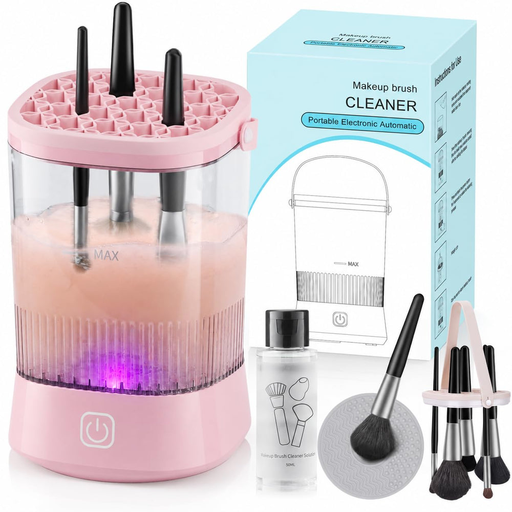Azang front view of device showing compact pink housing and control switch for easy cleaning