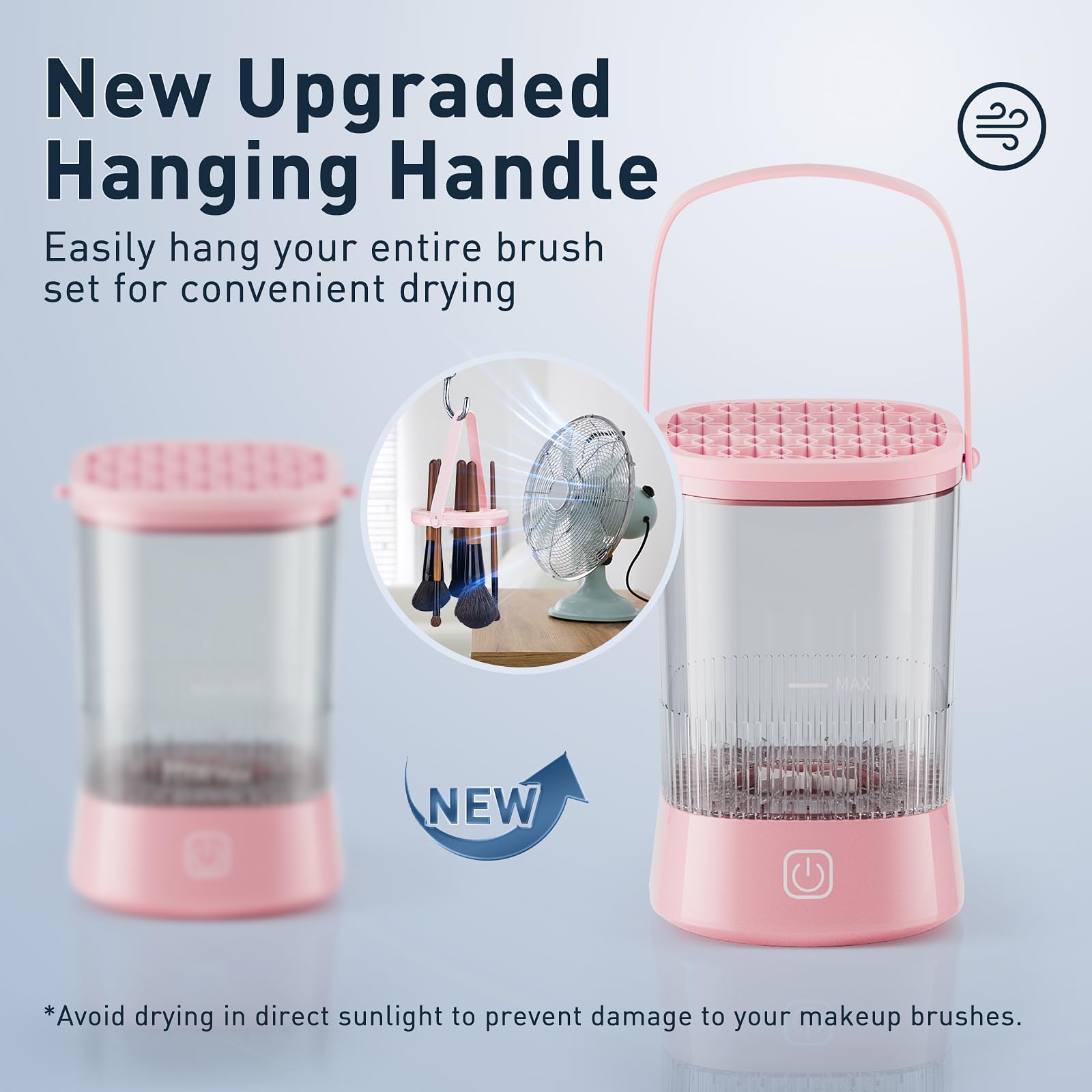 Azang device next to a hand for scale emphasizing portable size and travel convenience