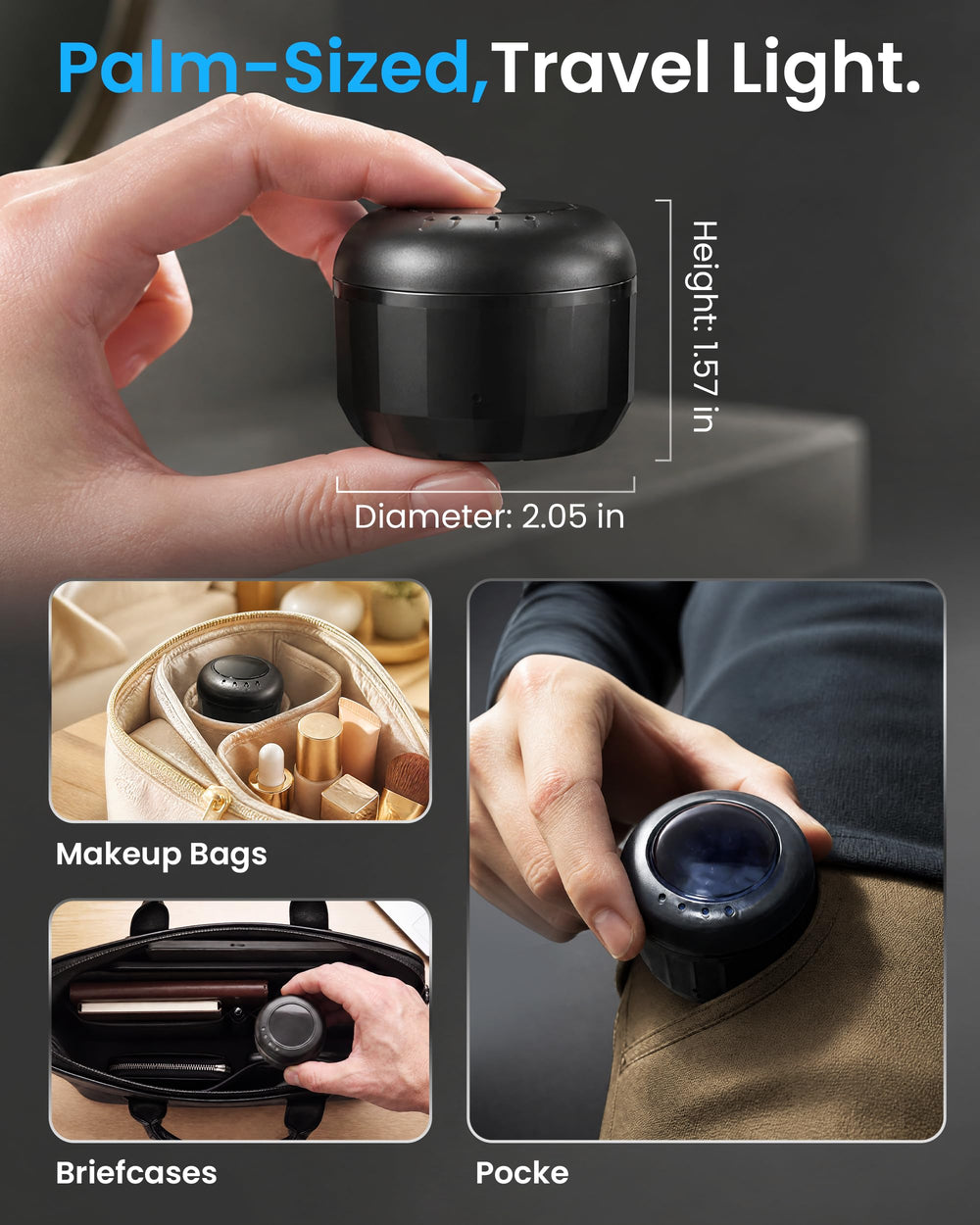 Azang hand-held warmer showing compact size for travel convenience