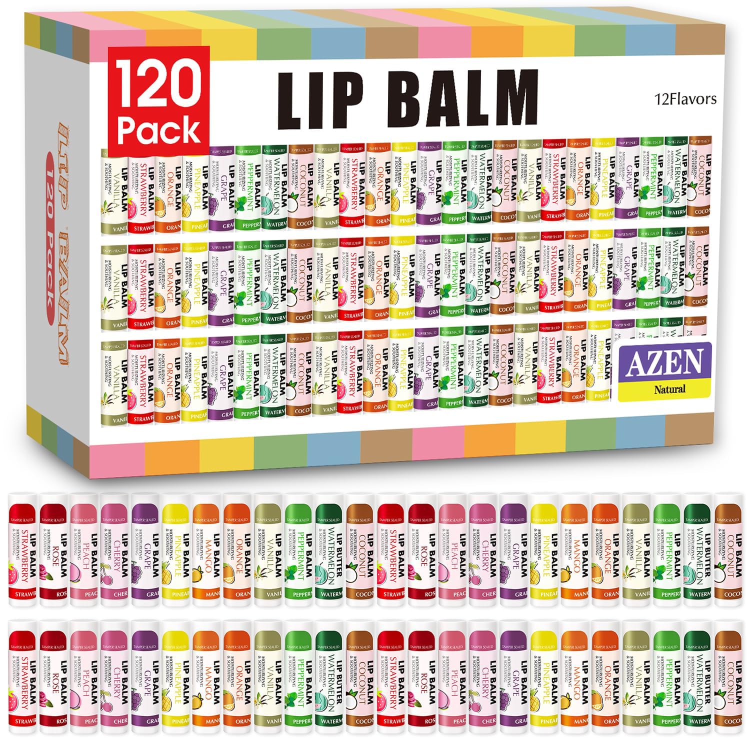 AZEN front packaging showing 120-pack and flavor variety for easy gifting