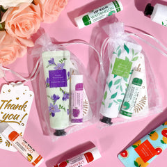 AZEN lip balm array with assorted flavors visible for guest preference