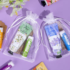 AZEN organza bag with contents demonstrating easy assembly and elegant presentation benefit