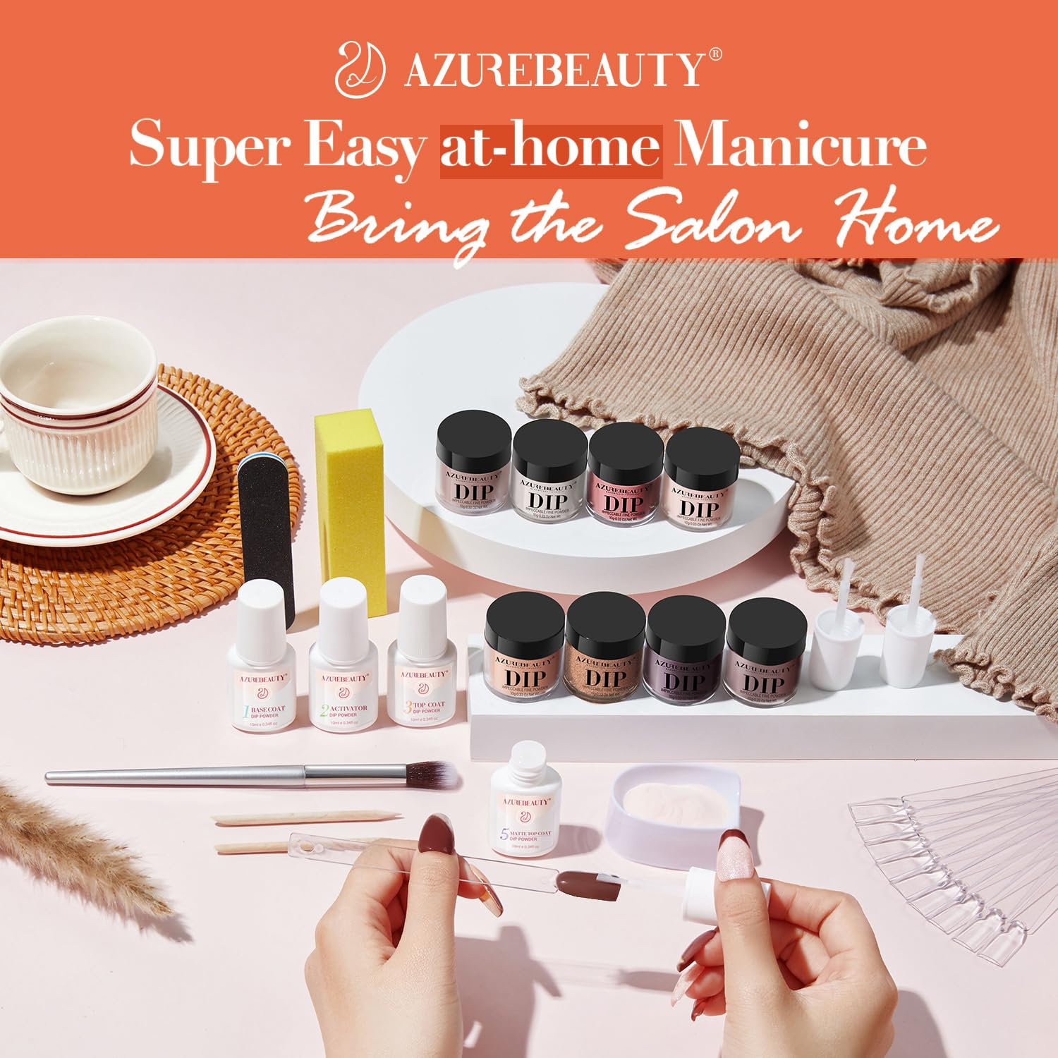 AzureBeauty nails in use during dip application for long-lasting finish