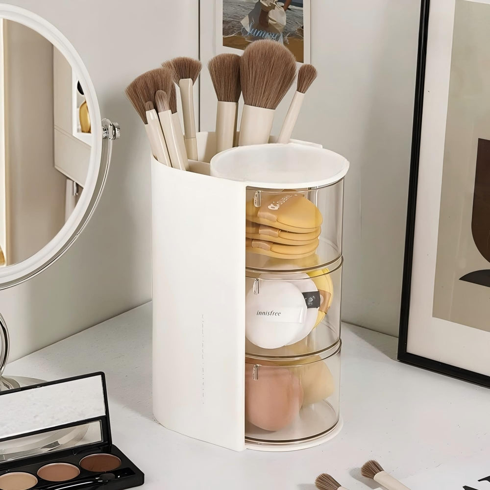 Azurphoric in a vanity setting organizing brushes and cosmetics for a neat counter