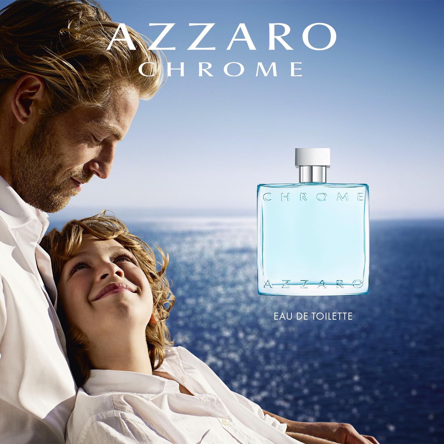 Azzaro Chrome bottle in hand to show size and easy daily use