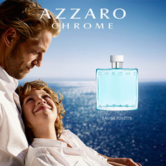 Azzaro Chrome bottle in hand to show size and easy daily use