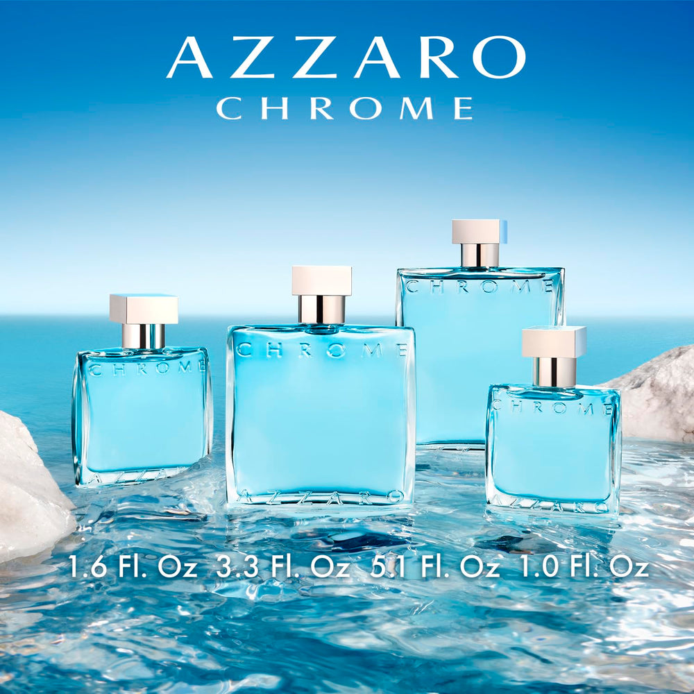 Azzaro Chrome bottle on beach towel evoking active Mediterranean lifestyle