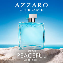 Azzaro Chrome blue liquid close-up emphasizing luminous Mediterranean inspiration