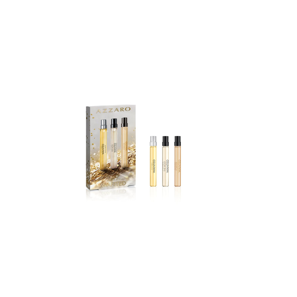 Azzaro discovery set front packaging showing three 10ml bottles for easy sampling and gifting