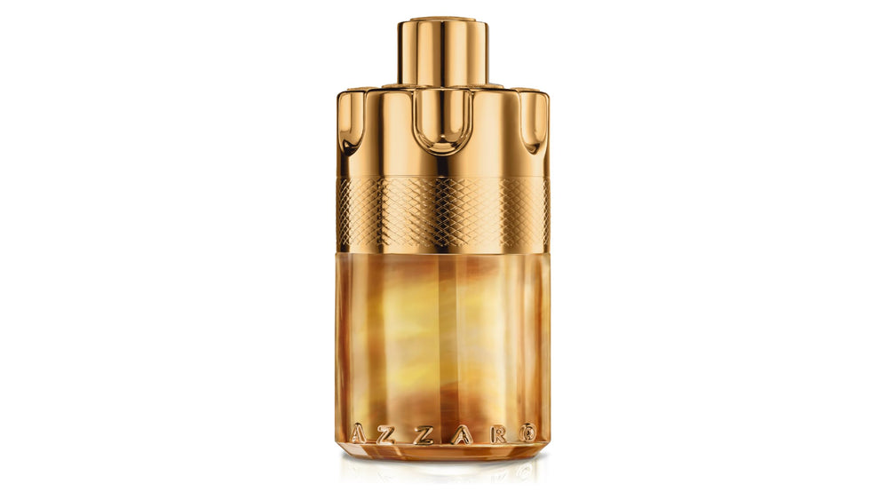 Azzaro bottle front view showing elegant amber tone and bold branding for confident impression
