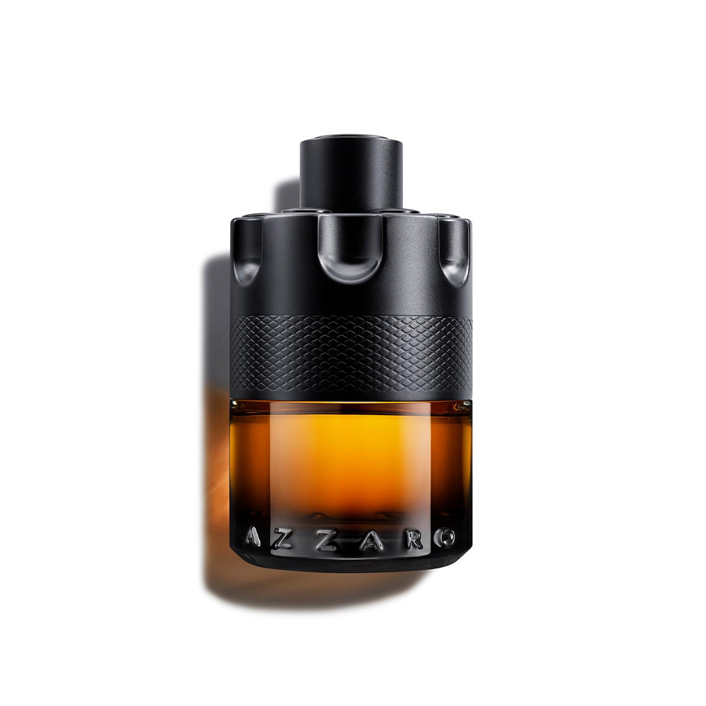Azzaro front bottle view showing bold barrel design and evening-ready appeal