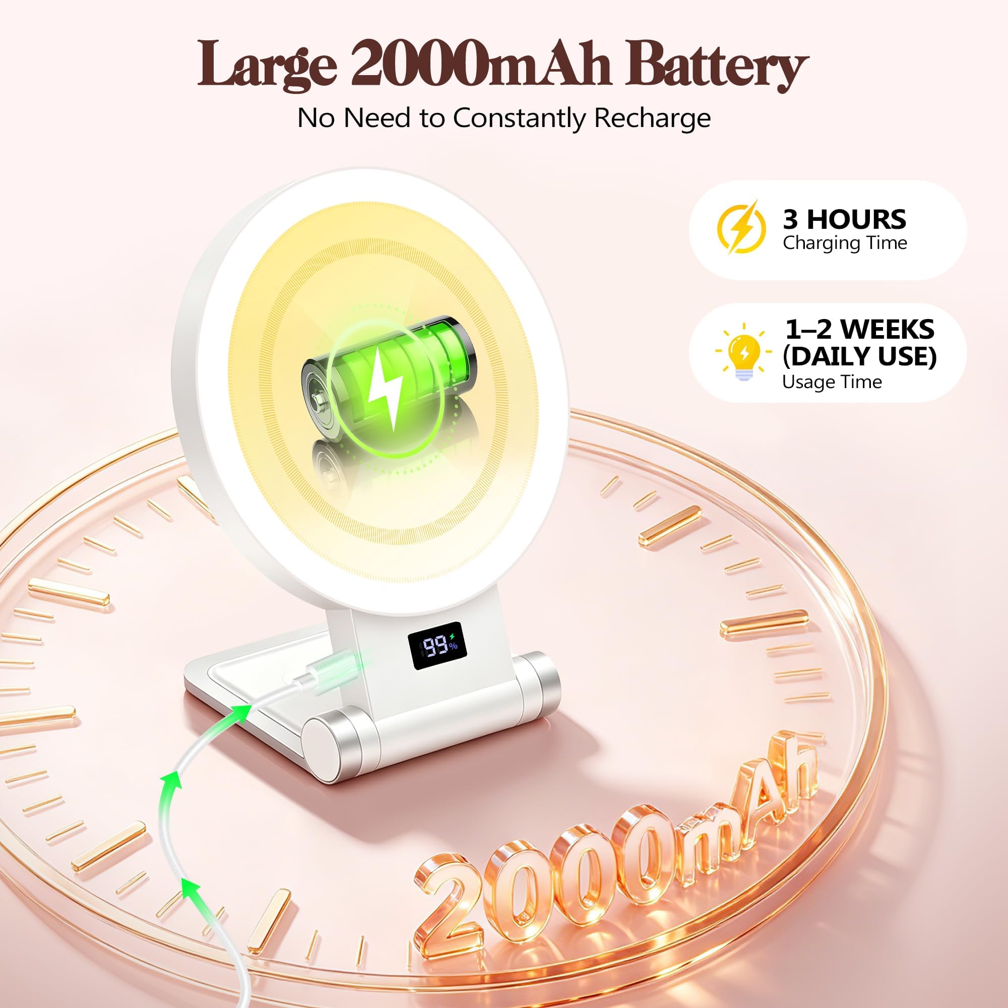 B Beauty Planet smart display with battery and brightness indicators for control