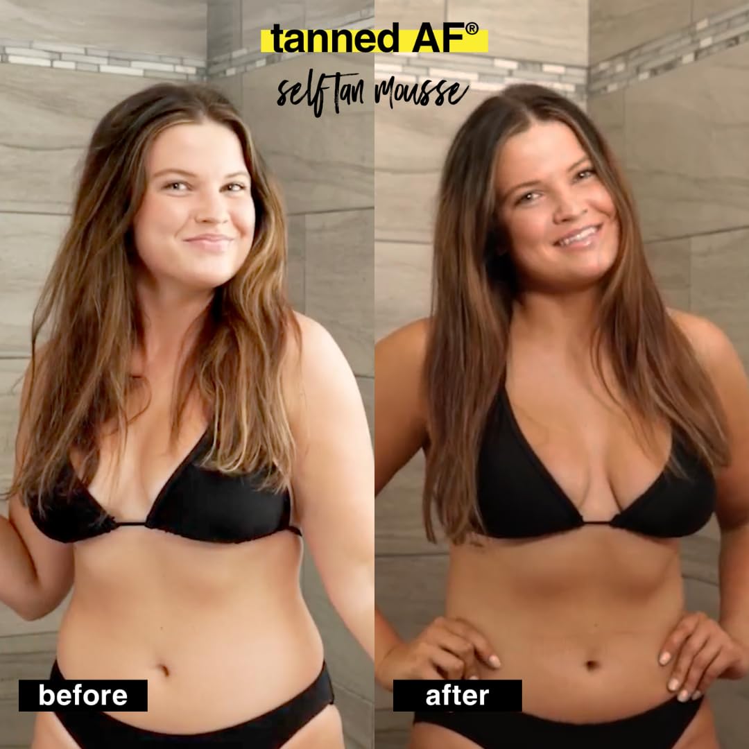 B.TAN before and after half-body showing dramatic tan result