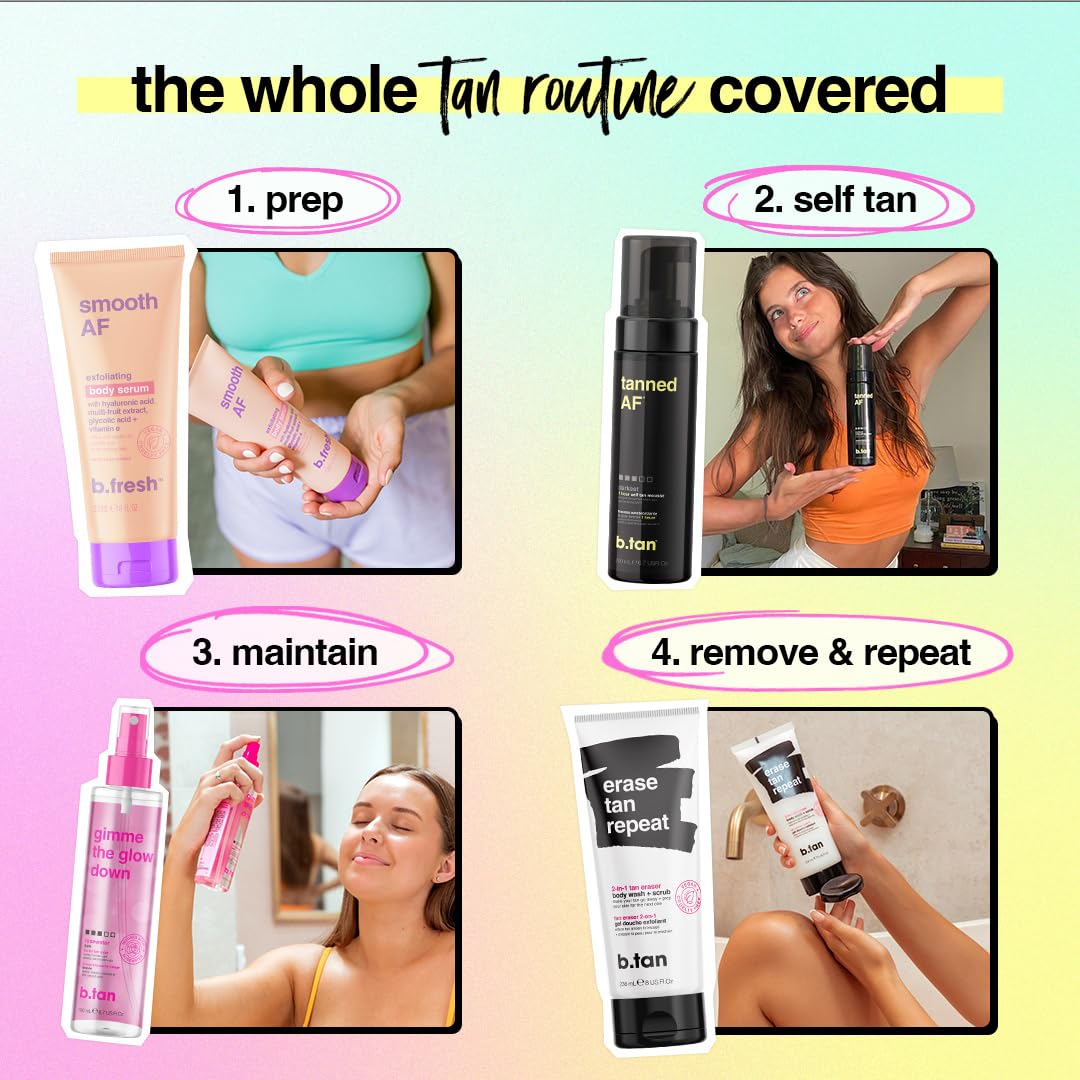 B.TAN mousse pump and cap highlighting easy dispensing benefit