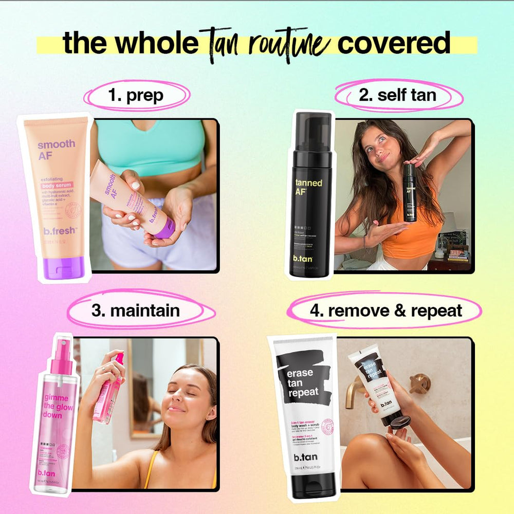 B.TAN mousse pump and cap highlighting easy dispensing benefit