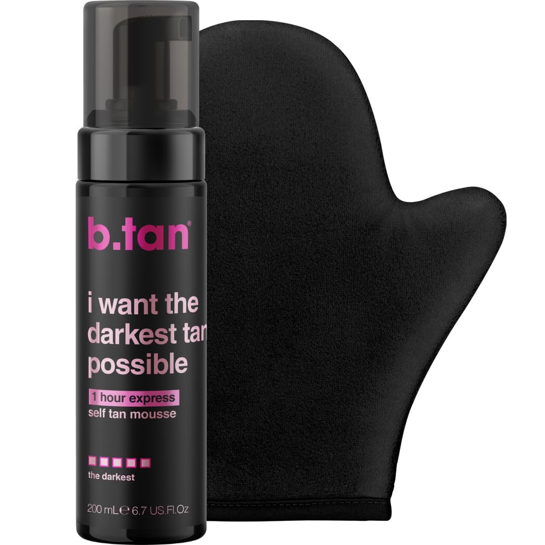 B.TAN front packaging showing product and mitt for bold tanning