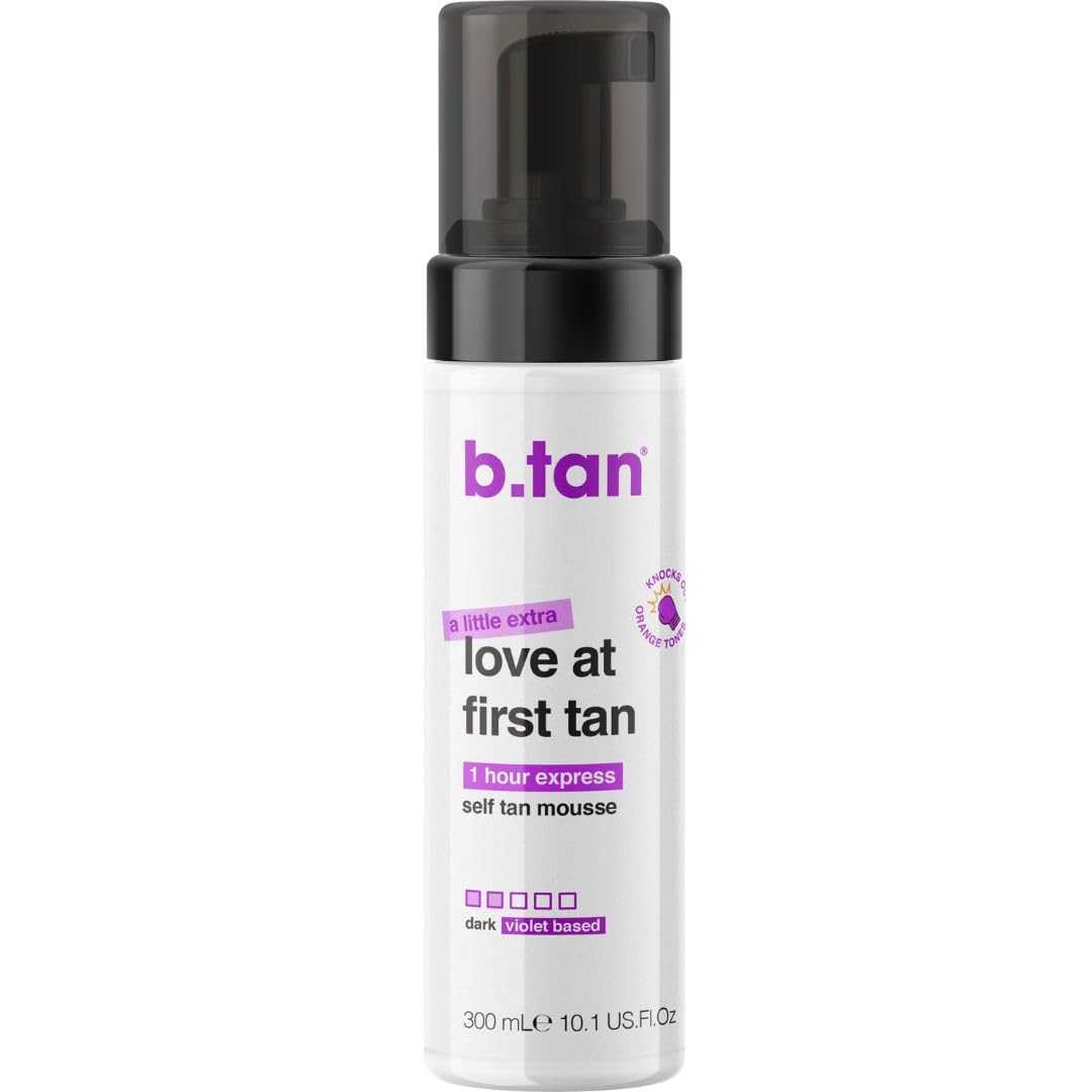 B.TAN front packaging showing XL bottle and violet mousse for more tans