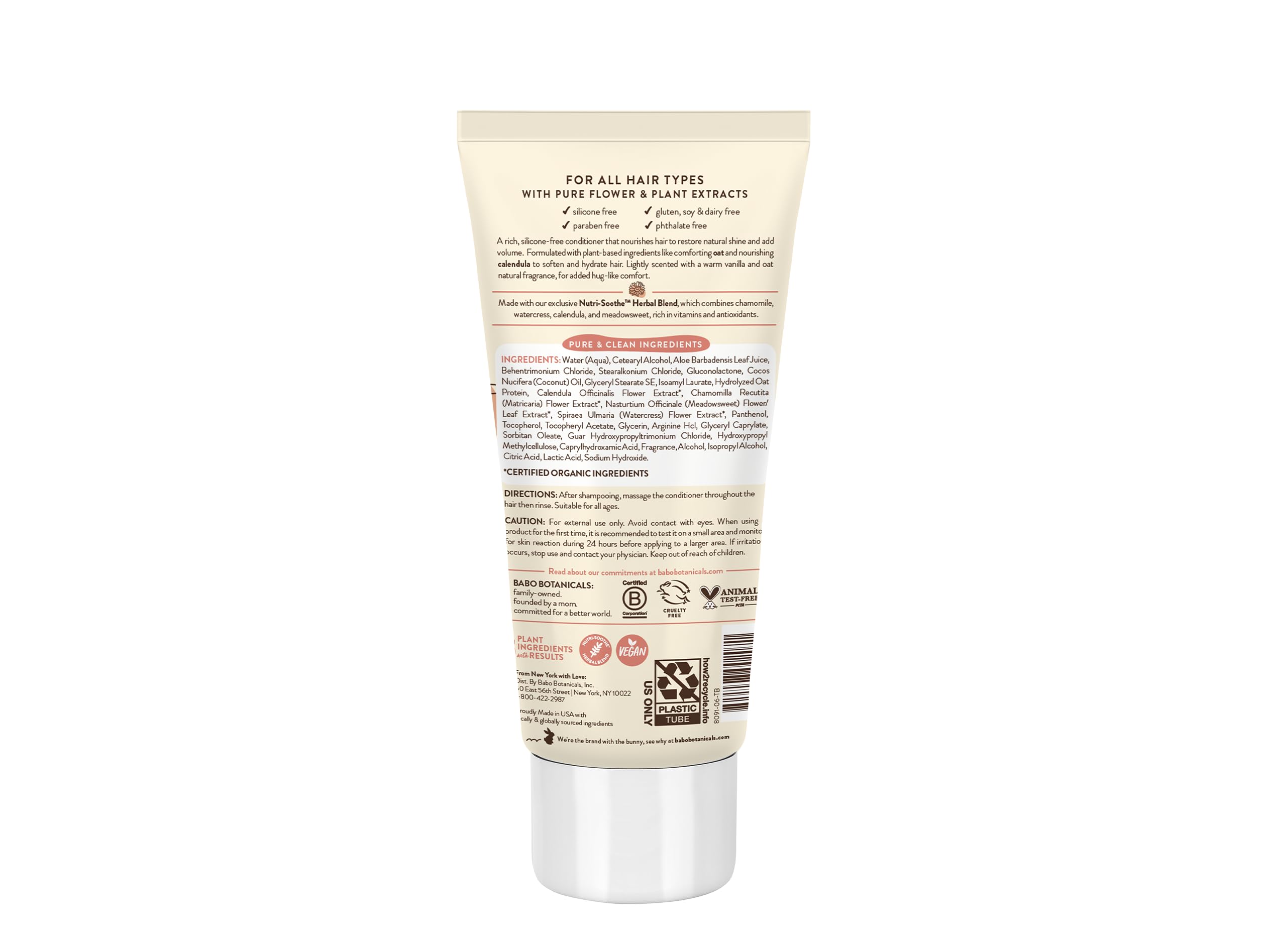 Babo Botanicals back label with Nutri-Soothe ingredients, transparency benefits