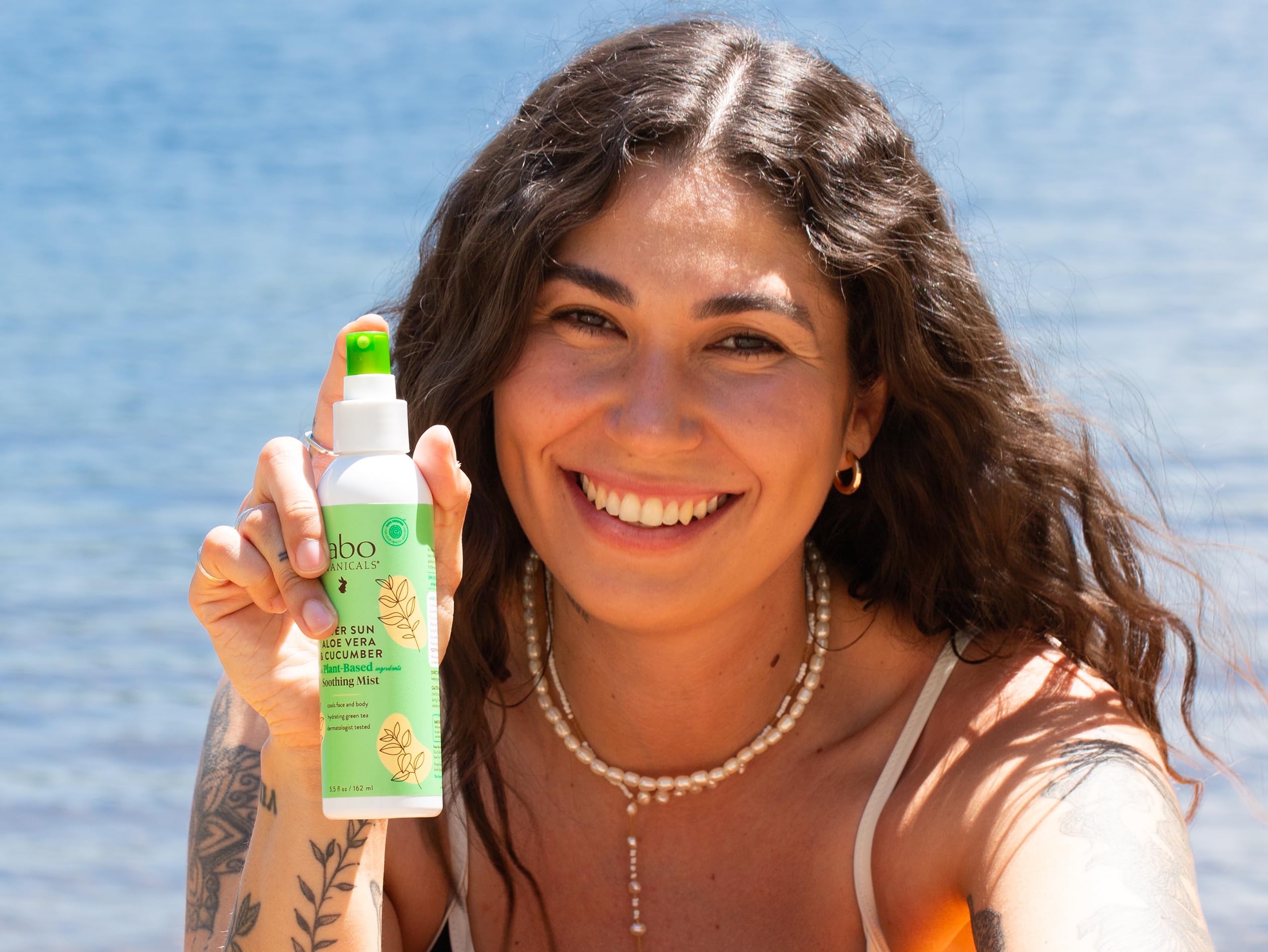 Babo Botanicals mist spraying fine cooling veil demonstrated on skin