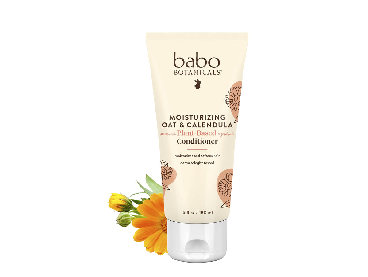 Babo Botanicals front bottle showing moisturizing oat and calendula, hydrate hair