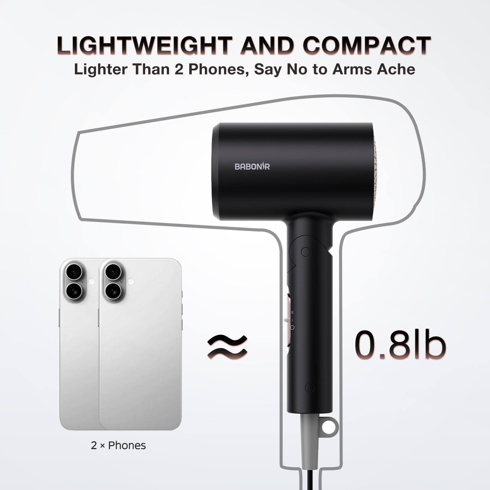 BABONIR folded handle compact for easy storage and travel convenience