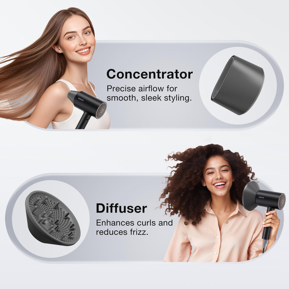 BABONIR hair dryer in use on curly hair enhancing definition and reducing frizz
