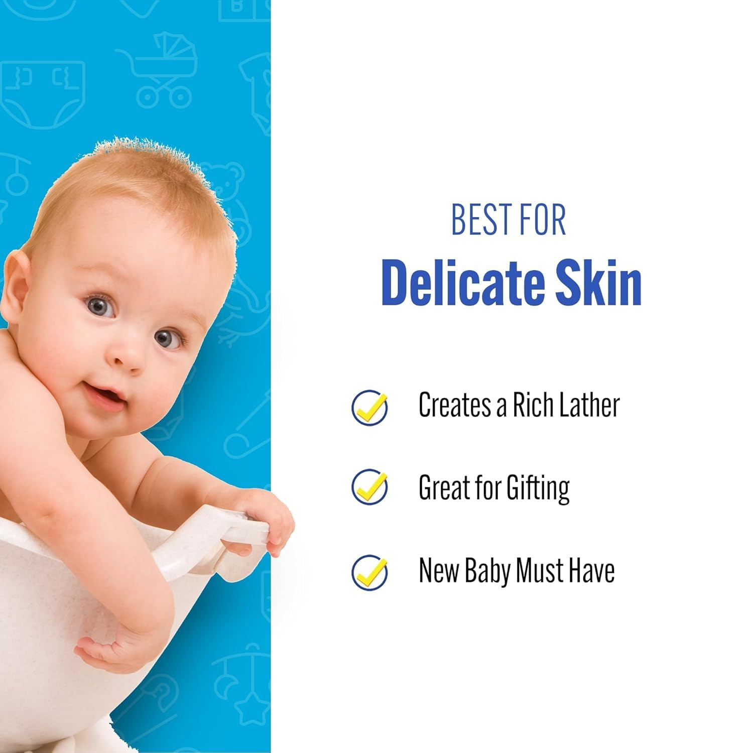 Baby Buddy sponge in baby bath scene conveying calm, hygienic bathing