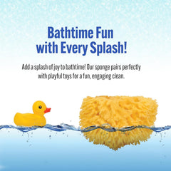 Baby Buddy sponge held in hand showing 4-inch size and easy handling benefit