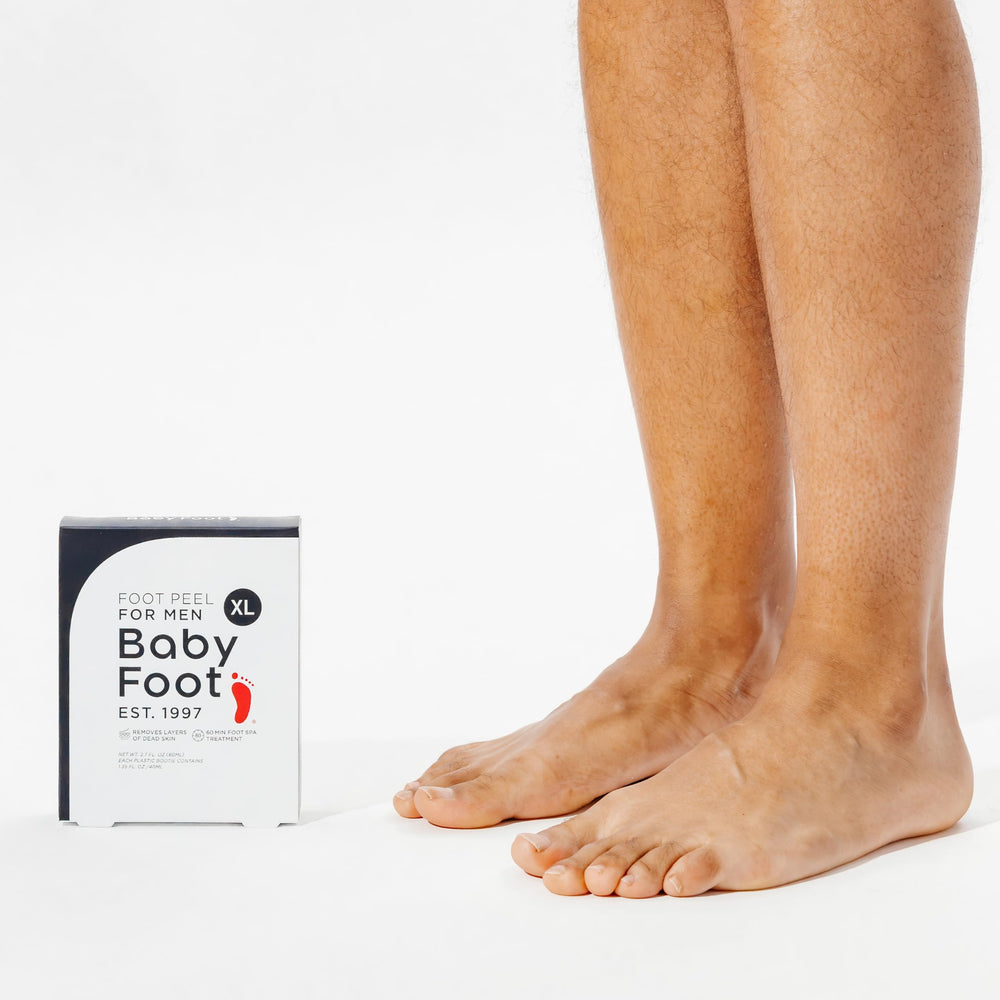 Baby Foot lifestyle scene with man relaxing at home, conveys spa-like self-care