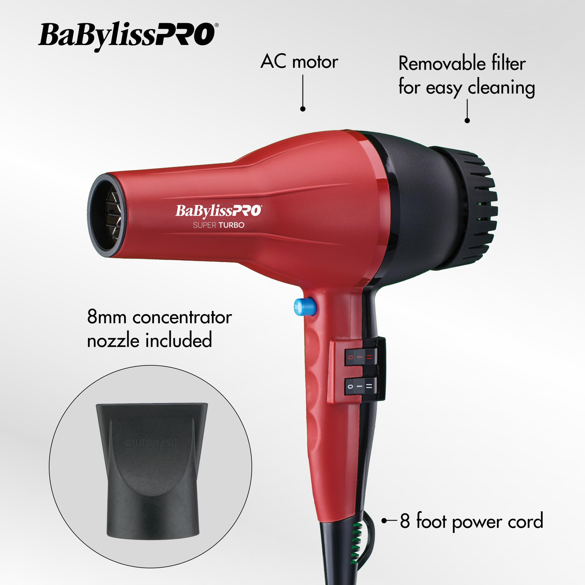 BaBylissPRO rear vent detail highlighting AC motor and long-lasting reliability