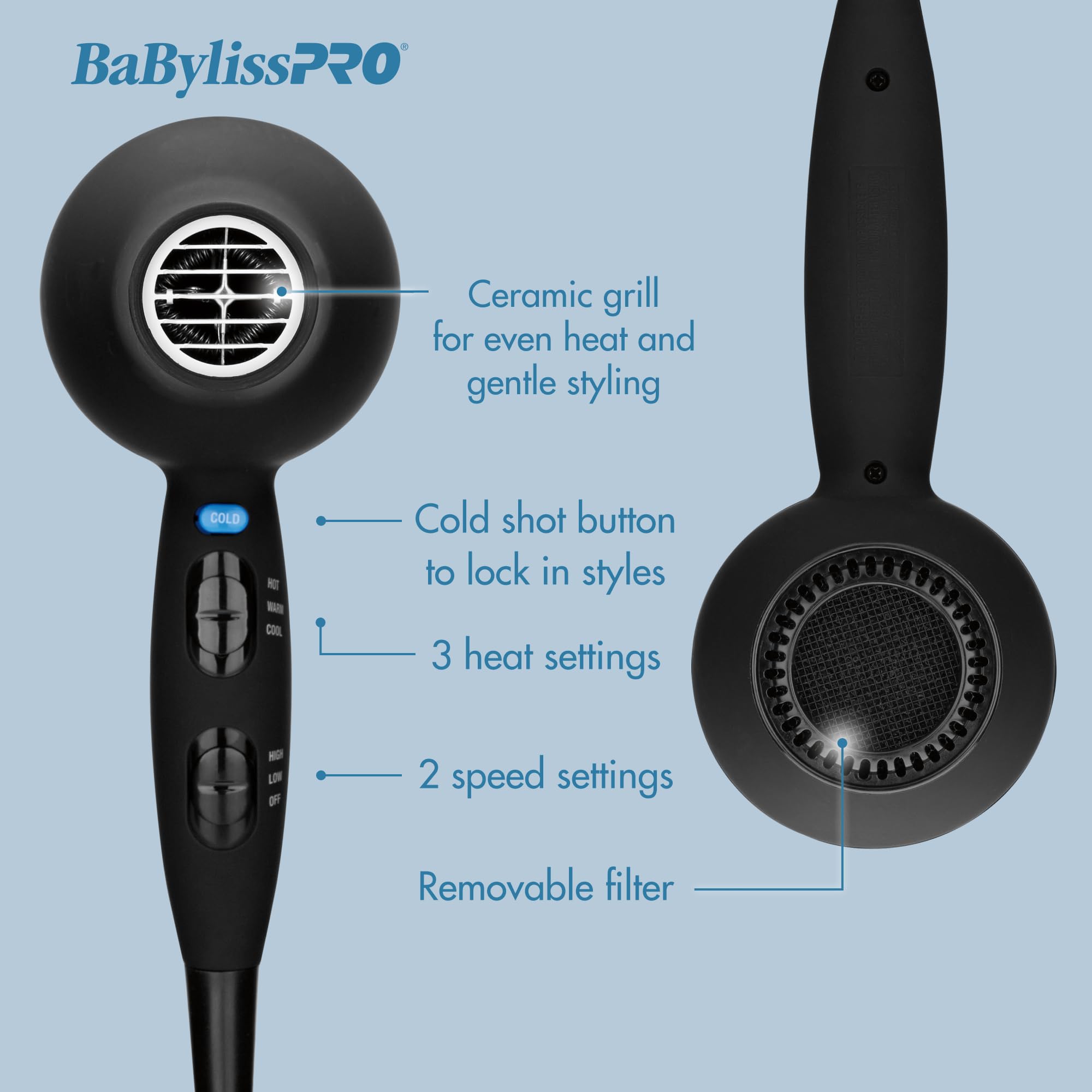 BaBylissPRO rubberized handle closeup for comfortable grip benefit