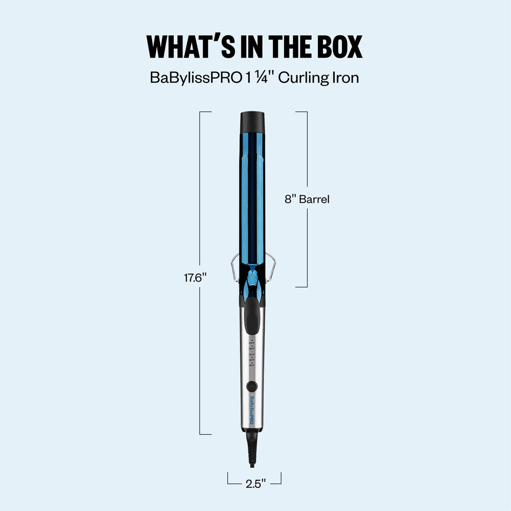 BaBylissPRO size comparison showing 8-inch barrel against standard curling iron for scale